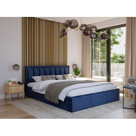 Čalouněná postel MOON rozměr 140x200 cm Tmavě modrá