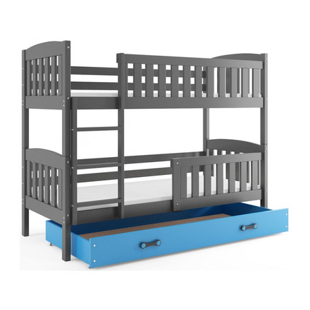 Dětská patrová postel KUBUS s úložným prostorem 90x200 cm - grafit Modrá