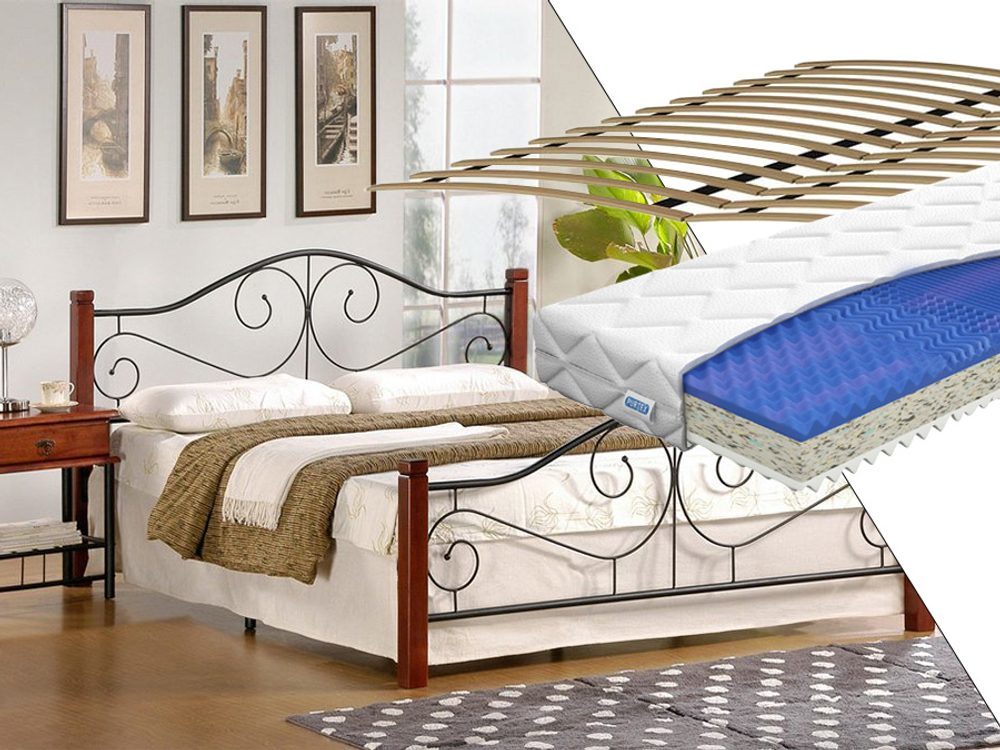 Kovová postel Violetta 140 x  s matrací a roštem