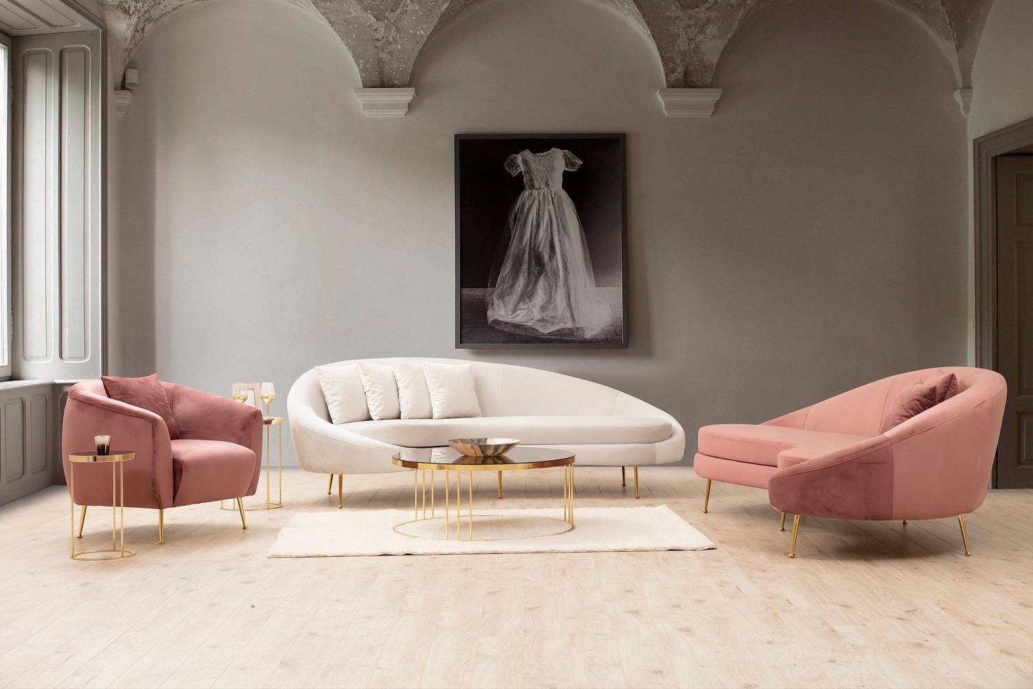 Sofahouse Designová 3-místná sedačka Zeena 255 cm růžová - levá