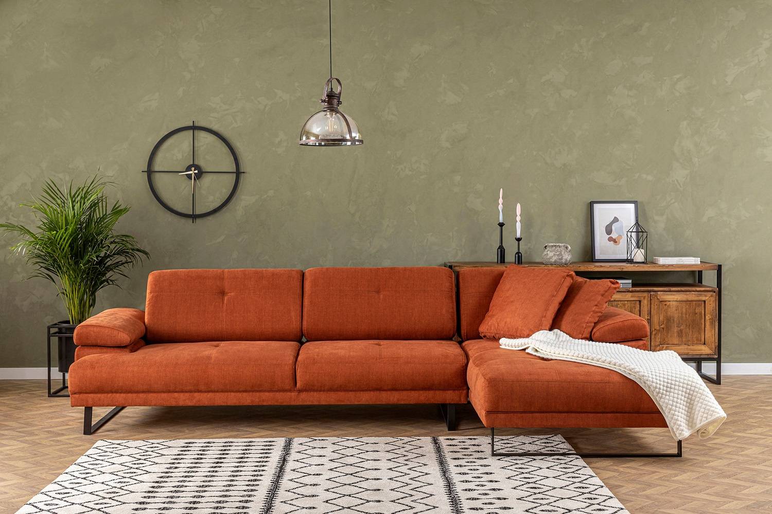 Sofahouse Designová rohová sedačka Vatusia 274 cm oranžová - pravá