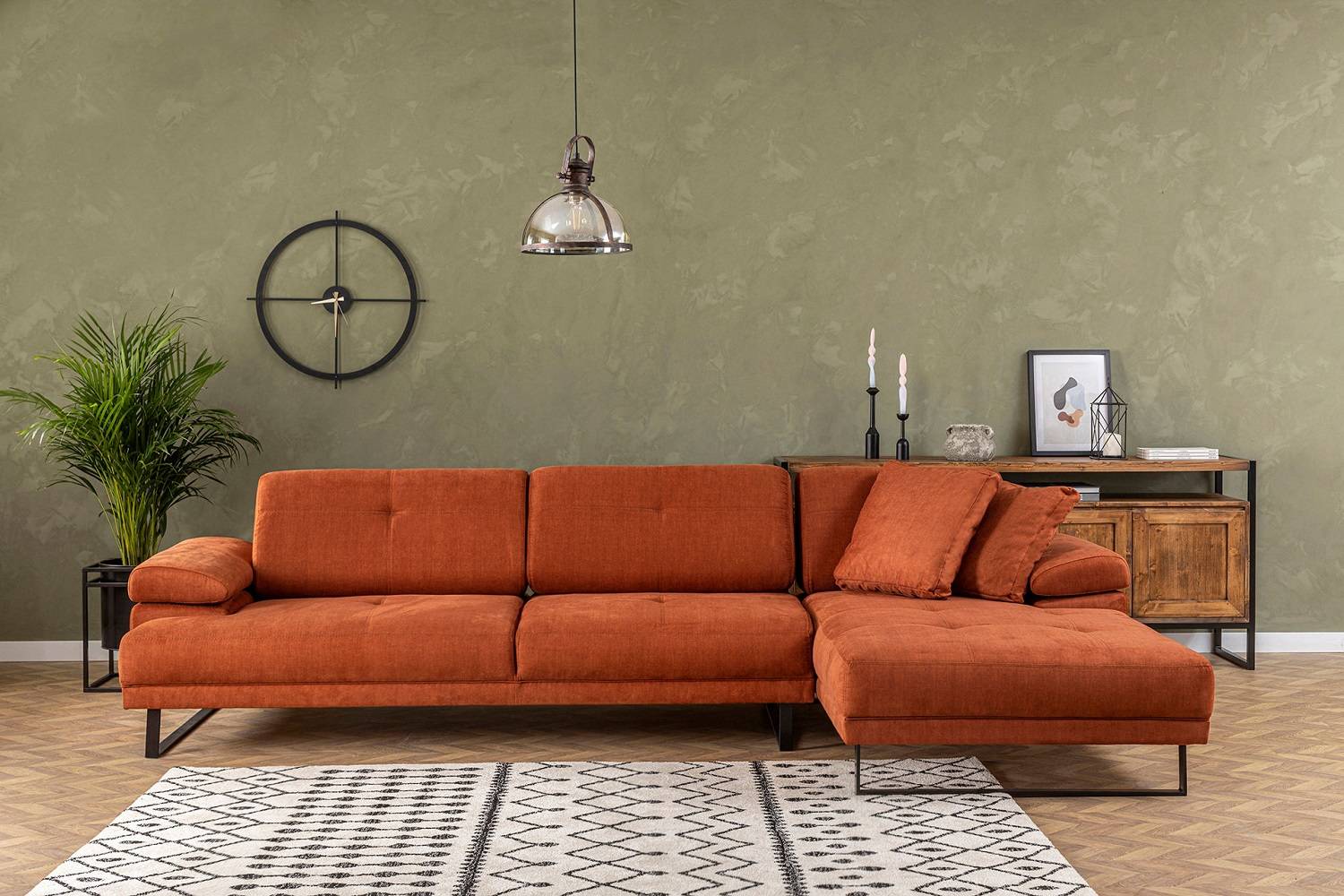Sofahouse Designová rohová sedačka Vatusia 314 cm oranžová - pravá