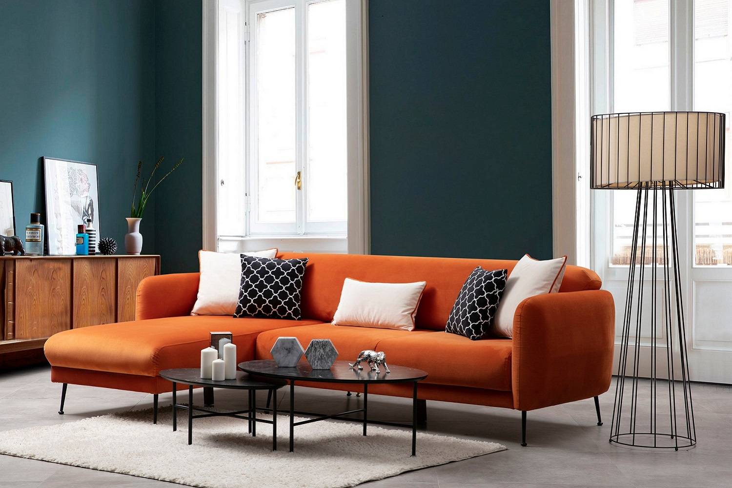 Sofahouse Designová rozkládací sedačka Eilika 270 cm oranžová - levá