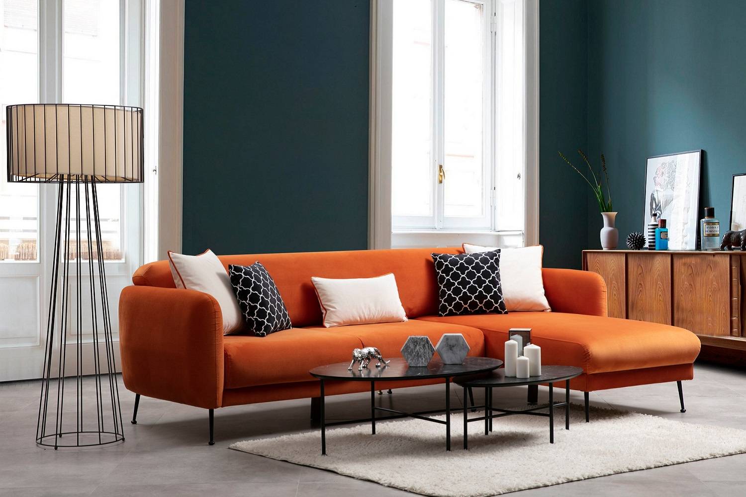 Sofahouse Designová rozkládací sedačka Eilika 270 cm oranžová - pravá