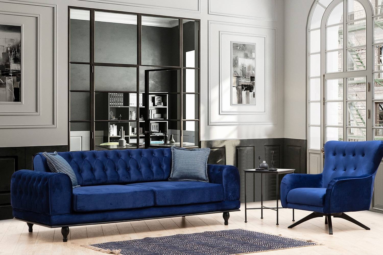 Sofahouse Designová rozkládací sedačka Rococo 220 cm královská modrá