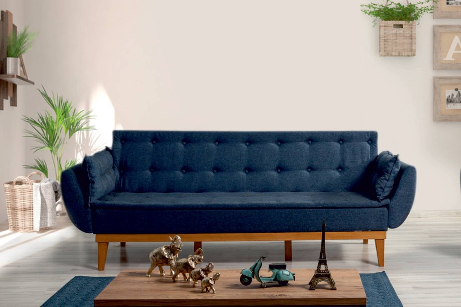 Sofahouse Designová rozkládací sedačka Talasius 217 cm tmavě modrá