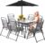 Chomik Chomik Zahradní sestava se slunečníkem Piere, hranatý stůl + 6 židlí, šedá