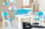 bHome Dětský stůl s úložným prostorem a židlemi Mráček – modrý DSBH0619